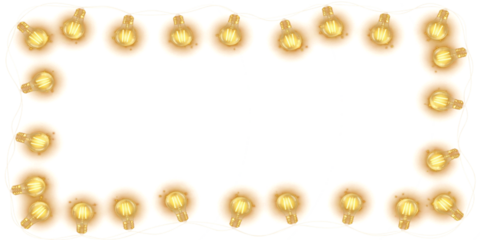 Twinkling fairy lights glow in soft amber. Golden garland loops around festive corner. Warm bulbs dangle on celebration wire. Holiday sparkle brightens the dark scene