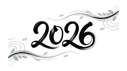 New Year 2026 Typography: A calligraphic design of 2026 elegantly swirls with floral motifs, representing the start of a fresh, flourishing chapter.