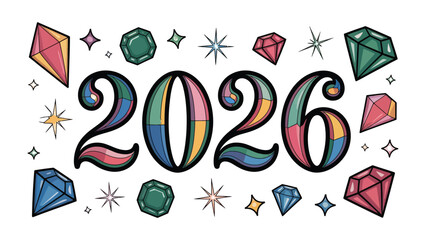 2026: A visual expression of the upcoming year, adorned with sparkling jewels and celestial stars, symbolizing brilliance, prosperity, and the unfolding of a new chapter.