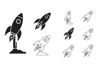 Rocket icon set. business start up symbol. rocket launching sign. vector silhouette