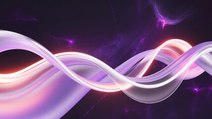 A vibrant abstract design featuring flowing waves of light in shades of purple, creating a dynamic and energetic visual effect.