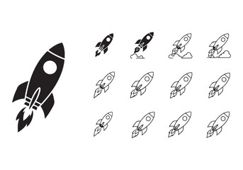 Rocket icon set. business start up symbol. rocket launching sign. vector silhouette