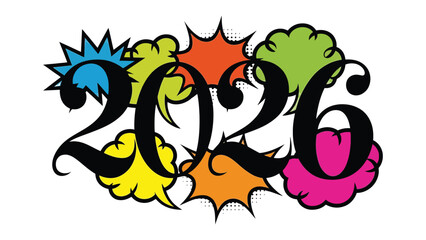Colorful 2026 Typography: A vibrant and dynamic display of the number 2026 in a modern style, bursting with energy and set against a backdrop of vivid, pop art-inspired elements.
