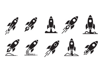 Rocket icon set. business start up symbol. rocket launching sign. vector silhouette