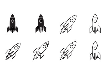 Rocket icon set. business start up symbol. rocket launching sign. vector silhouette