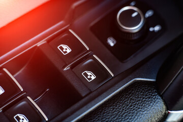 power window control buttons in the car close-up