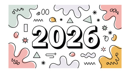 2026 Typography: A vibrant and playful graphic design featuring the number 2026, set against a backdrop of colorful, abstract shapes and elements.