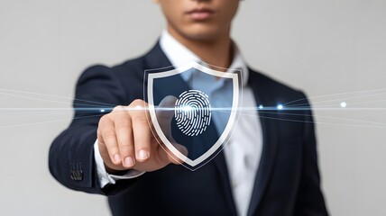 Biometric cyber security system concept. Access to personal data by fingerprint scanning, identification, Privacy to protect data.