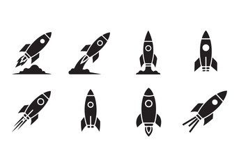 Rocket icon set. business start up symbol. rocket launching sign. vector silhouette