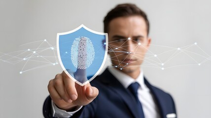 Biometric cyber security system concept. Access to personal data by fingerprint scanning, identification, Privacy to protect data.