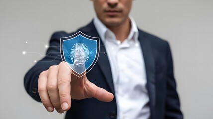Biometric cyber security system concept. Access to personal data by fingerprint scanning, identification, Privacy to protect data.