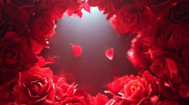 Red rose petals and a vibrant heart shape create a romantic floral design perfect for a Valentine's Day or wedding gift card