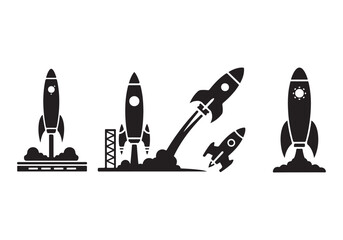 Rocket icon set. business start up symbol. rocket launching sign. vector silhouette