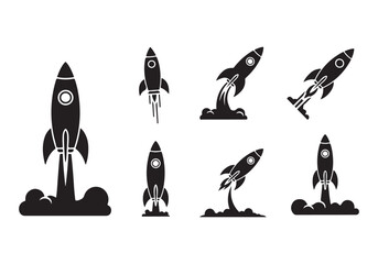 Rocket icon set. business start up symbol. rocket launching sign. vector silhouette