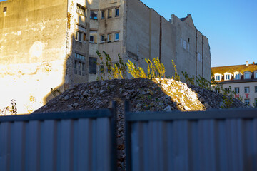 construction site with a building in the background