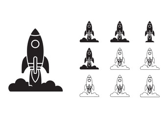 Rocket icon set. business start up symbol. rocket launching sign. vector silhouette