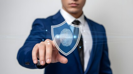 Biometric cyber security system concept. Access to personal data by fingerprint scanning, identification, Privacy to protect data.