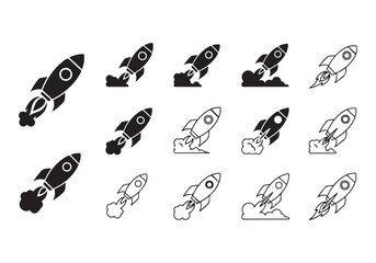 Rocket icon set. business start up symbol. rocket launching sign. vector silhouette