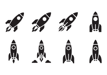 Rocket icon set. business start up symbol. rocket launching sign. vector silhouette