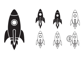 Rocket icon set. business start up symbol. rocket launching sign. vector silhouette