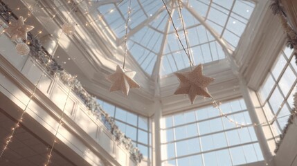 The interior of a large glass dome-shaped building with a high ceiling. the dome is made of glass and has a skylight above it, allowing natural light to enter the space.