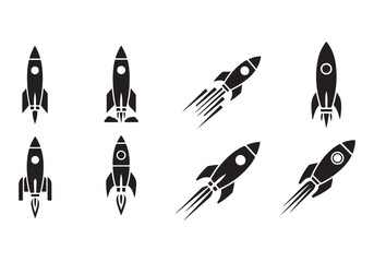 Rocket icon set. business start up symbol. rocket launching sign. vector silhouette