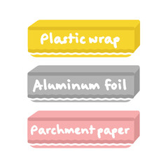 Obraz premium ラップ・アルミホイル・クッキングシートのイラストセット（文字入り）