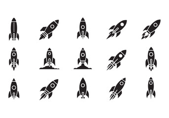 Rocket icon set. business start up symbol. rocket launching sign. vector silhouette