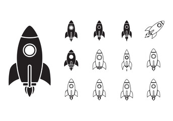 Rocket icon set. business start up symbol. rocket launching sign. vector silhouette