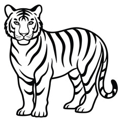 Obraz premium Black and White Tiger Line Art Vector Illustration.