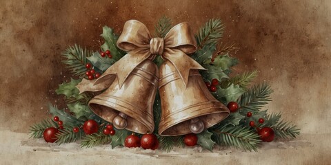 Fototapeta premium Christmas Bells with Ribbon