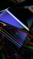 Abstract iridescent background, colorful reflections and refractions on glass surface, vertical orientation, 3d render