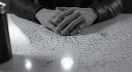 A person sits at a table, hands clasped, map unfolds. The image evokes a sense of anticipation and thoughtful consideration.