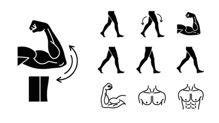 Black and white fitness icon set for workout and exercise illustrations