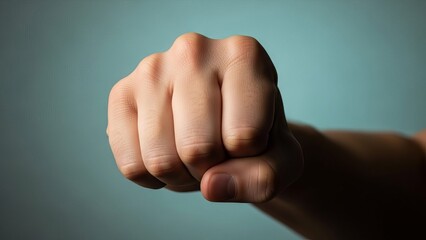 Gesture Powerful Human Fist Symbolizing Strength and Determination in Minimal Studio Setting