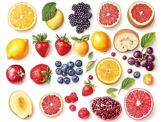 Colorful Assortment of Freshly Sliced Fruits, A Vibrant Composition