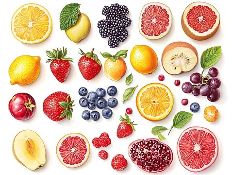 Colorful Assortment of Freshly Sliced Fruits, A Vibrant Composition - Powered by Adobe