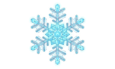 Blue digital snowflake vector illustration with winter, frost, ice, crystal, geometric pattern, symmetry, cool abstract art, tech-inspired design, cold season decoration, minimal festive background.