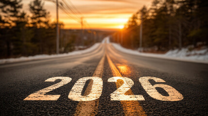 New year 2026 road concept business sunset 2026 road sunset asphalt horizon sunrise perspective travel new year seasonal
