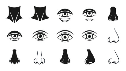 Black and white vector illustration of facial features and elements