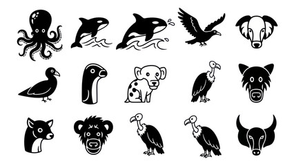 Obraz premium Black and white animal illustrations octopus dolphin eagle and more