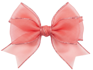 Isolated shiny pink bow with silver trim, festive celebration, fabric decoration, present adornment