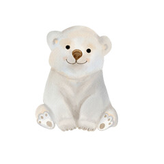 White cute bear cub, isolated watercolor illustration, northern animals © Tetiana