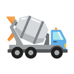 Fototapeta premium Vibrant flat design illustration of a concrete mixer truck, essential heavy machinery for construction and building projects, representing industrial vehicle and engineering work