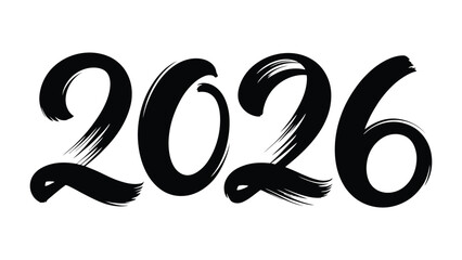 The Year 2026: A bold and dynamic calligraphy showcasing the year 2026, where a minimalist art of time and anticipation meets modern design.  