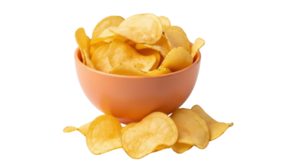 Isolated potato chips in orange bowl snack food crispy salty appetizer ready to eat yummy