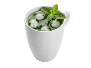 Isolated beverage cup of refreshing drink with ice and mint leaves ready to serve