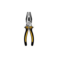 A detailed illustration of a pair of combination pliers with black and yellow handles, isolated on a white background.