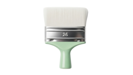Isolated paint brush for wall with light green handle and silvery metallic parts