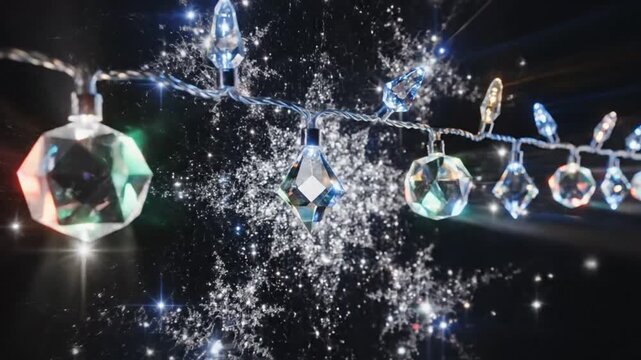 Sparkling crystal light string against celestial backdrop
